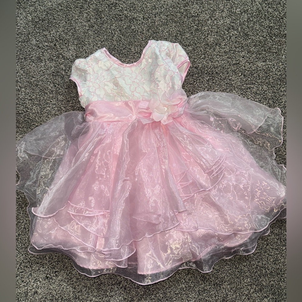 Pink Lace Dress with Bow - 4T